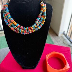 Free People Multicolor Heishi Disk Layered Necklace - Blue, Orange, Pink, Yellow